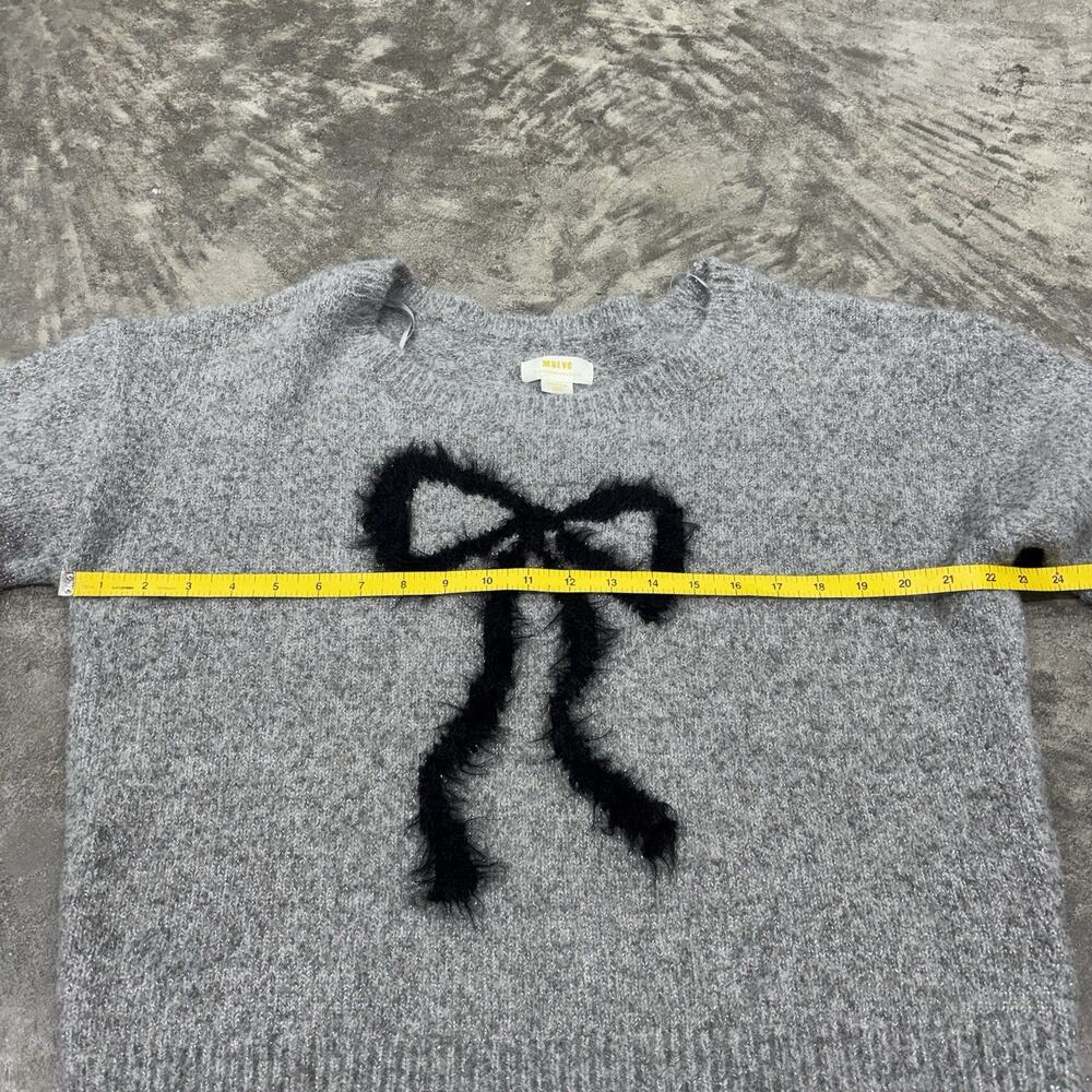 Maeve Bow Icon Sparkle Grey Bow Sweater Womens Medium Knit - Picture 10 of 11